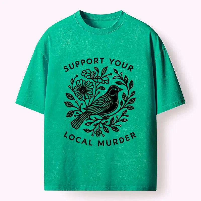 Premium washed floral bird tee