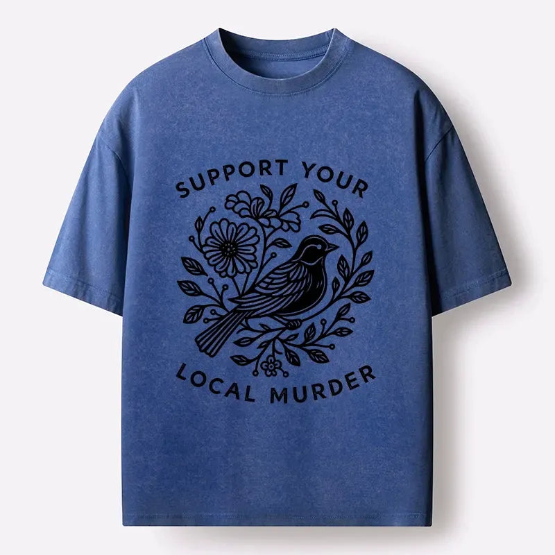 Kyoto-Lion Floral Bird Art With A Dark Twist Washed T-Shirt