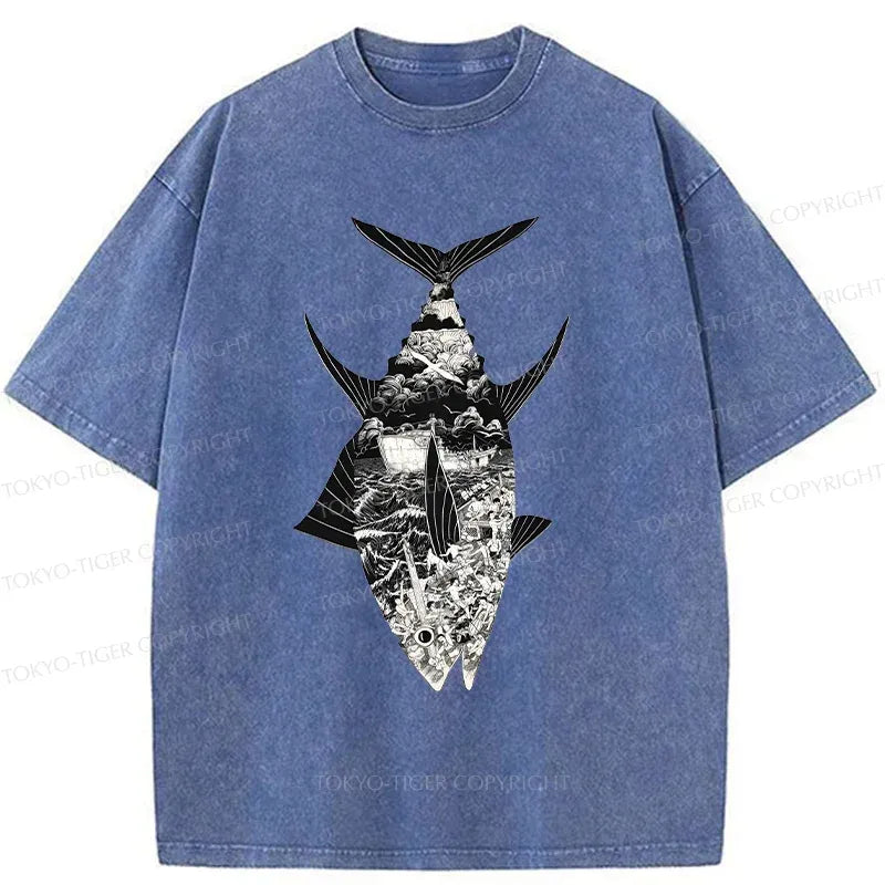 Kyoto-Lion Tuna Art Washed T-Shirt