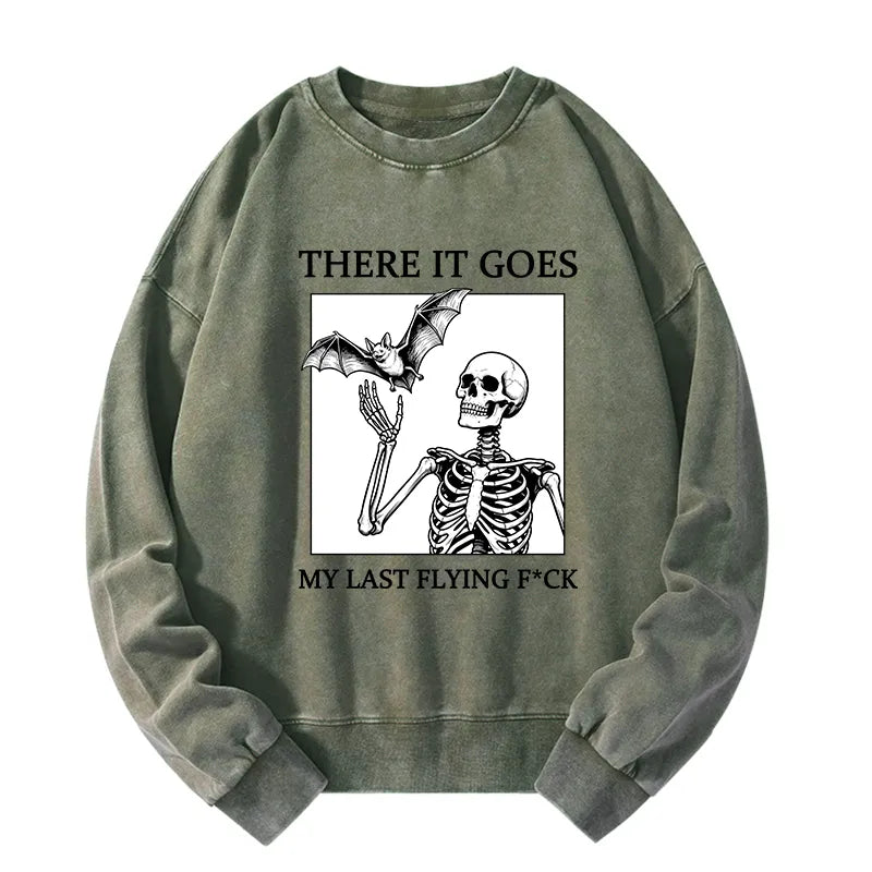 Kyoto-Lion Funny Skeleton Bat Meme Washed Sweatshirt
