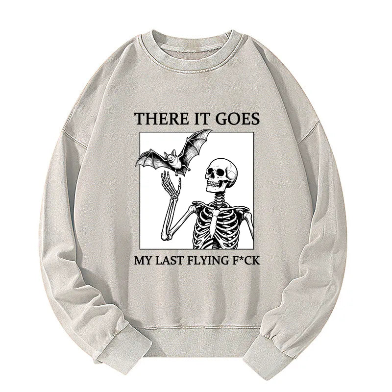 Kyoto-Lion Funny Skeleton Bat Meme Washed Sweatshirt
