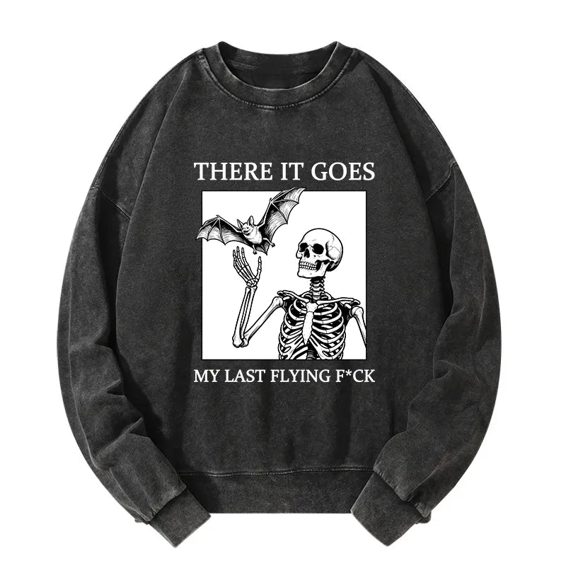 Kyoto-Lion Funny Skeleton Bat Meme Washed Sweatshirt