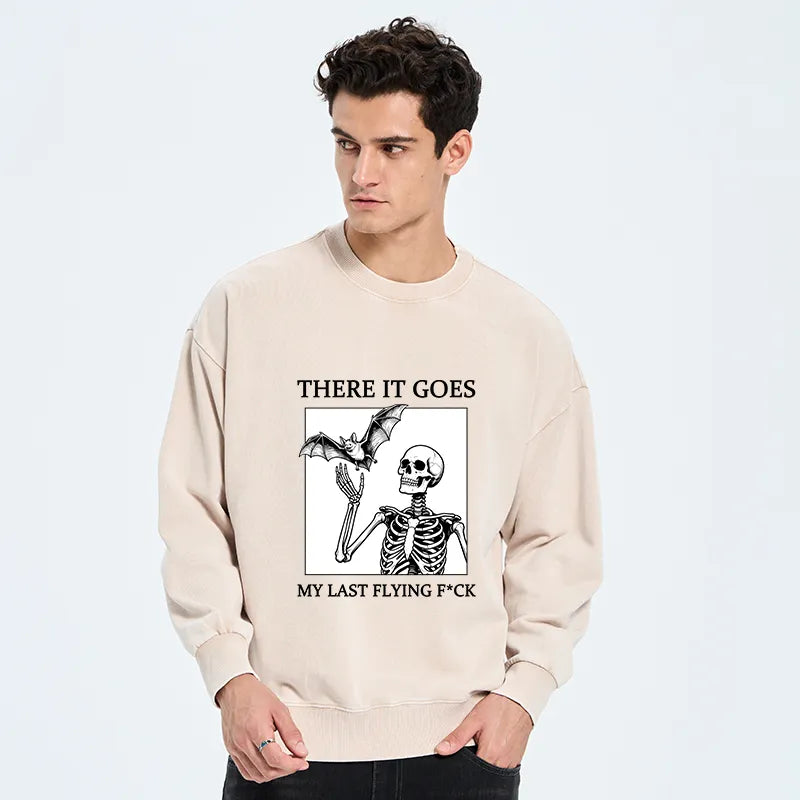 Kyoto-Lion Funny Skeleton Bat Meme Washed Sweatshirt