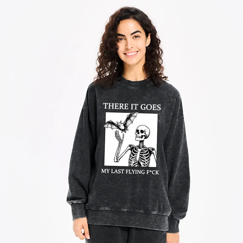 Kyoto-Lion Funny Skeleton Bat Meme Washed Sweatshirt