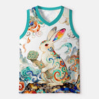 Kyoto-Lion Traditional Cloud Mountain Hare Graphic Mesh Tank Top
