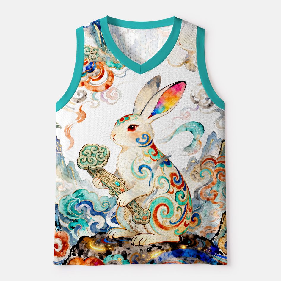 Kyoto-Lion Traditional Cloud Mountain Hare Graphic Mesh Tank Top
