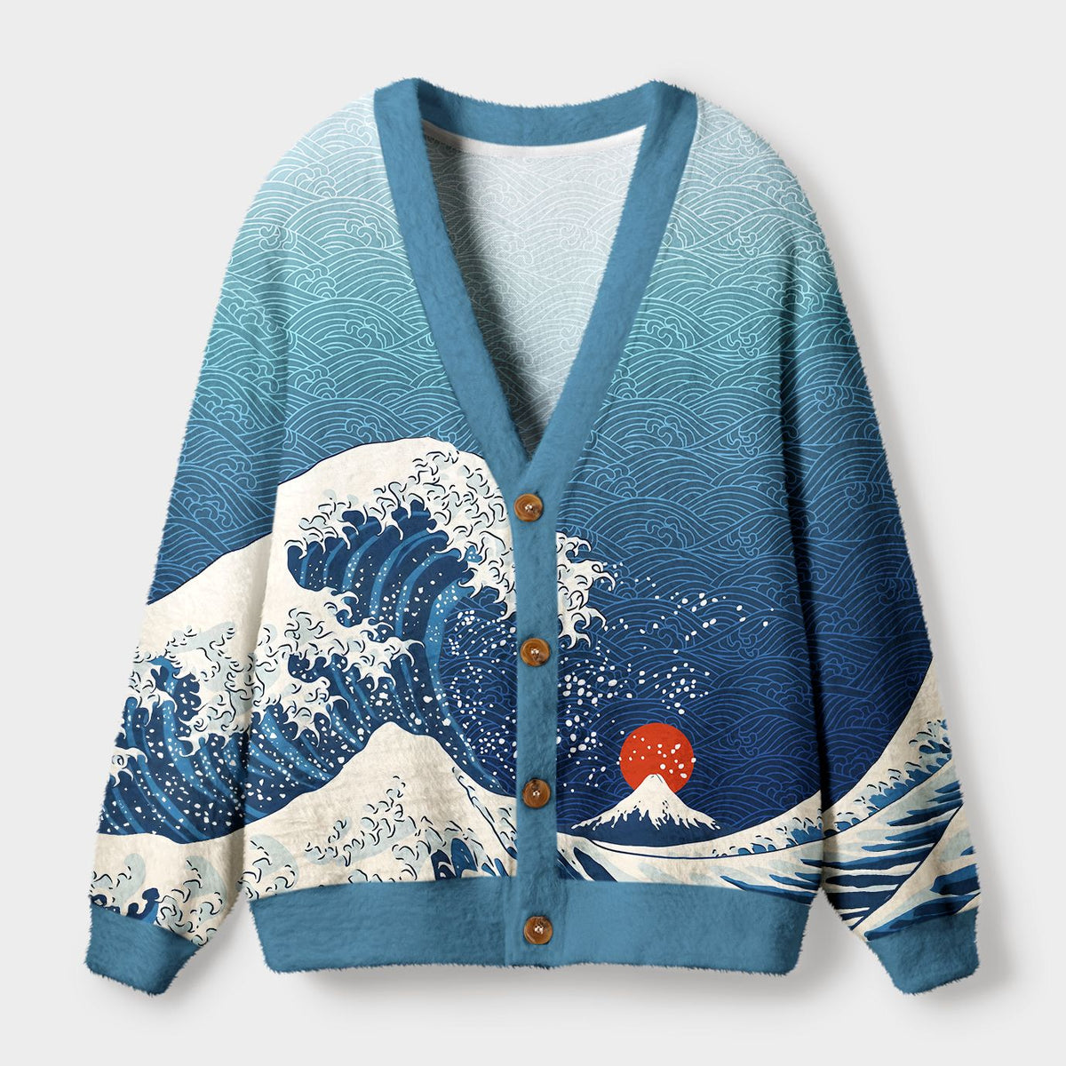 Kyoto-Lion The Great Wave Off Fuji Ugly Cardigan Sweater