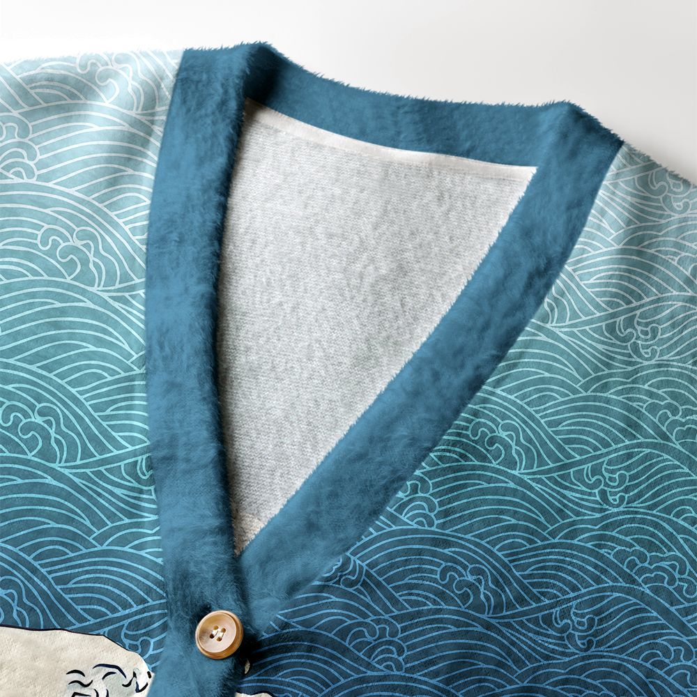 Kyoto-Lion The Great Wave Off Fuji Ugly Cardigan Sweater