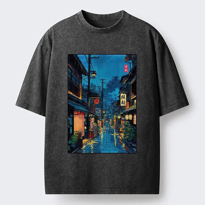 Japanese Teahouse Street Scene Washed T-Shirt