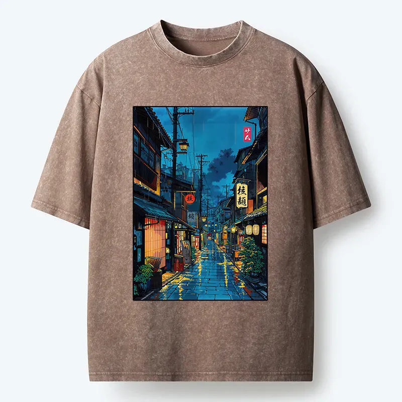 Kyoto-Lion Japanese Teahouse Street Scene Washed T-Shirt