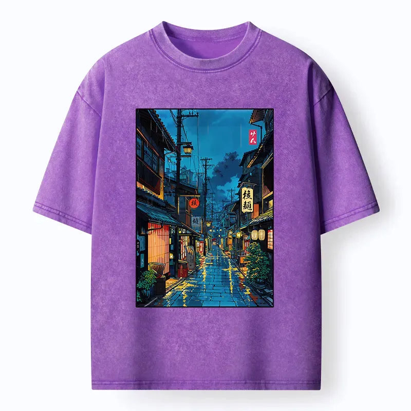 Japanese Teahouse Street Scene Washed T-Shirt