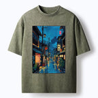 Japanese Teahouse Street Scene Washed T-Shirt