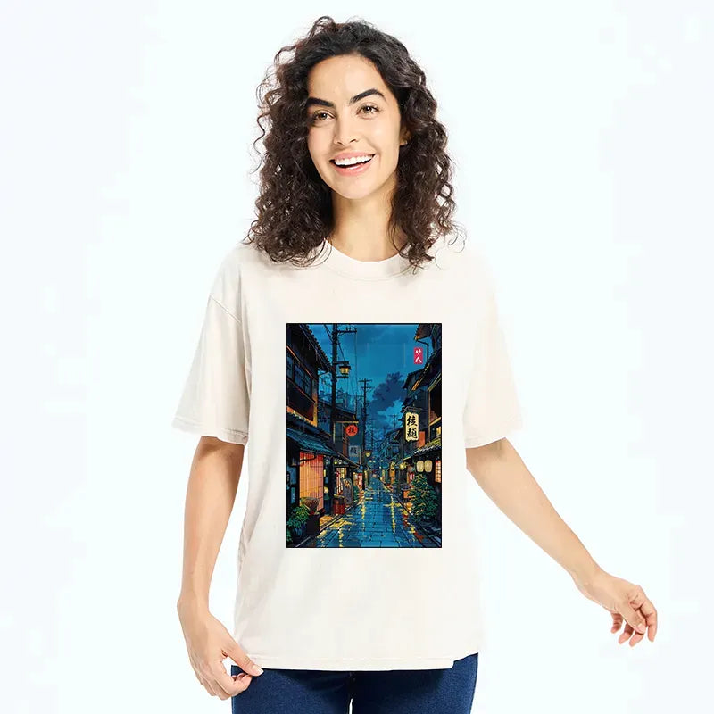 Japanese Teahouse Street Scene Washed T-Shirt