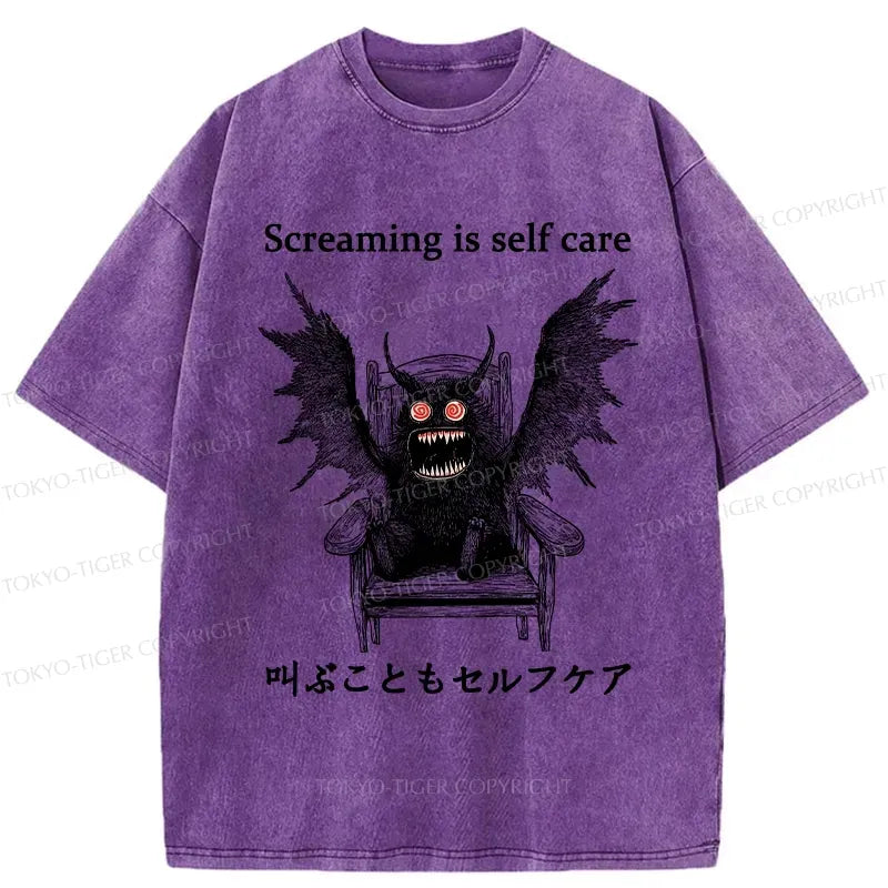 Kyoto-Lion Screaming Is Self Care Washed T-Shirt