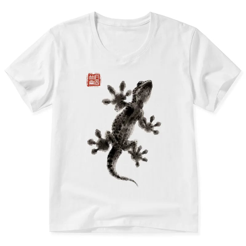 Kyoto-Lion Minimal Asian Ink Brush Gecko Vibe V-Neck Classic T-Shirt