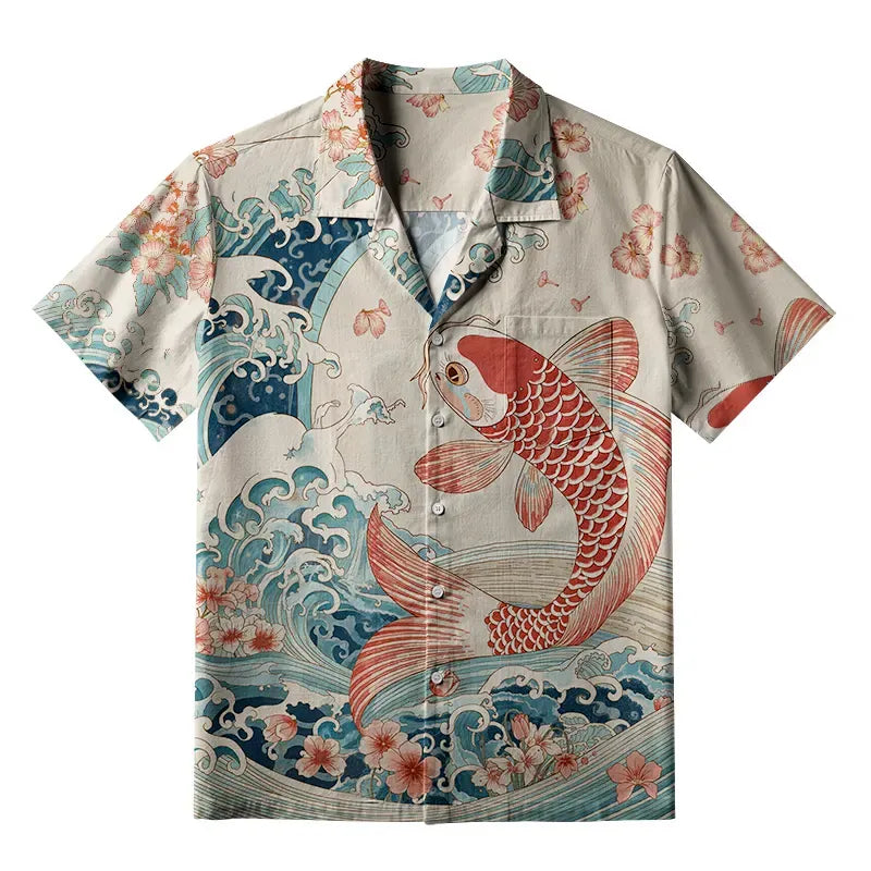 Japanese Vintage Koi Sakura Hawaiian Shirt