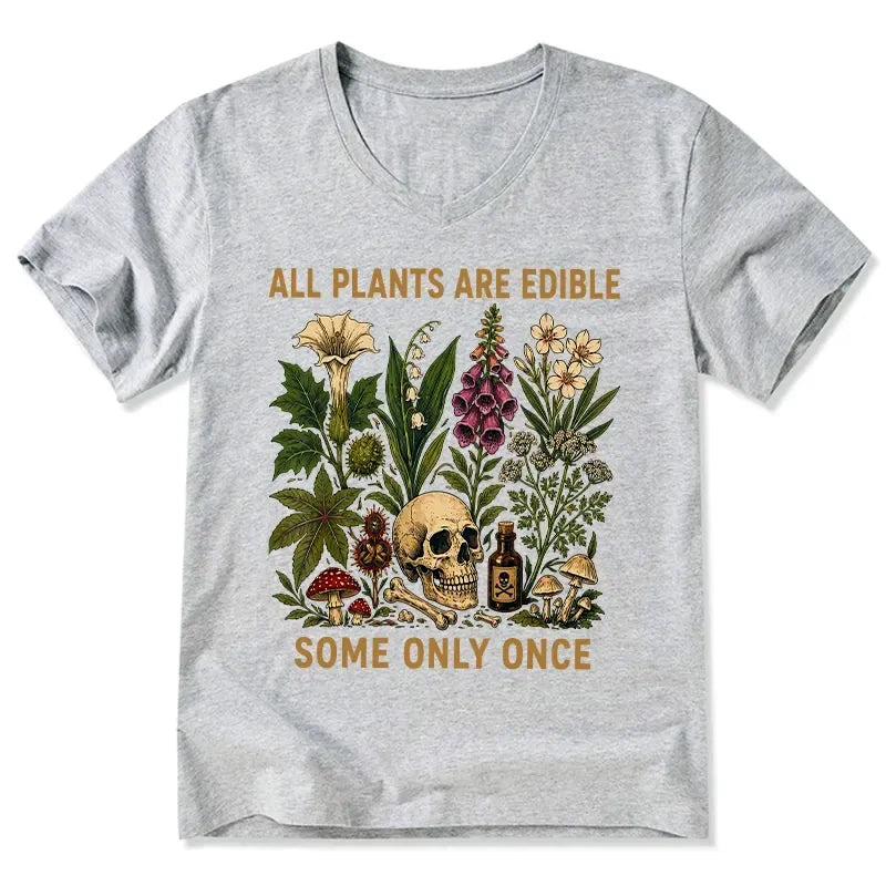 Kyoto-Lion Edible Plants Some Only Once Joke V-Neck Classic T-Shirt