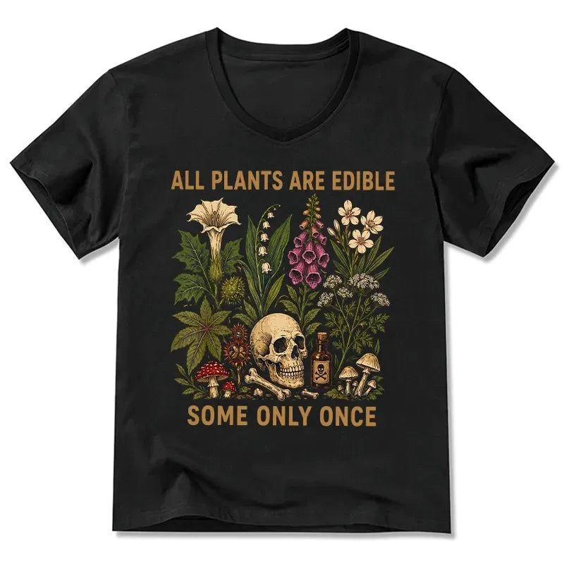 Kyoto-Lion Edible Plants Some Only Once Joke V-Neck Classic T-Shirt
