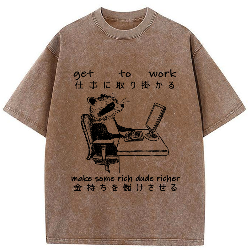 Kyoto-Lion Raccoon Get To Work Washed T-Shirt