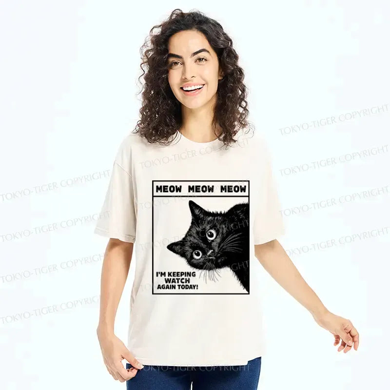 Kyoto-Lion The cat says, 'I'm watching you.' Washed T-Shirt