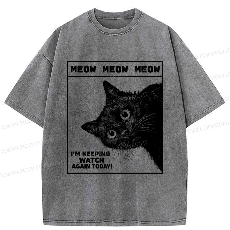 Kyoto-Lion The cat says, 'I'm watching you.' Washed T-Shirt