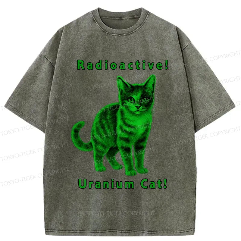 Kyoto-Lion Green Pollution Cat Washed T-Shirt