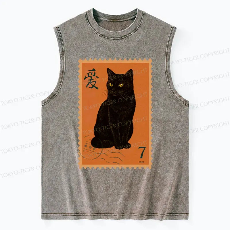 Japanese Cat Stamp Washed Tank