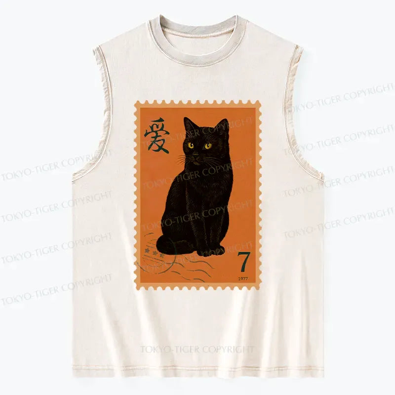 Kyoto-Lion Cat Stamp Washed Tank