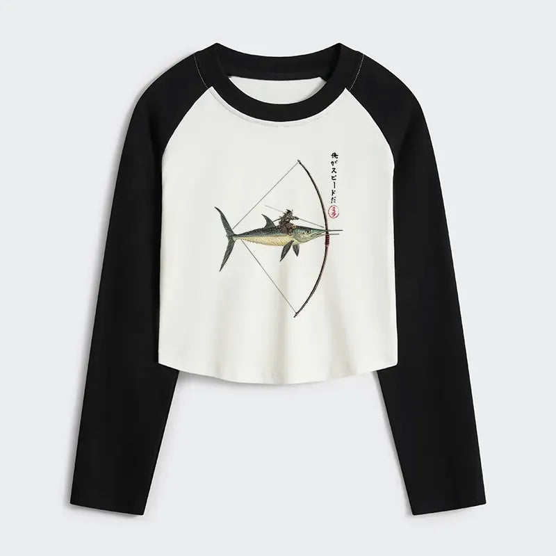 Japanese Crop Raglan T-Shirt for Women