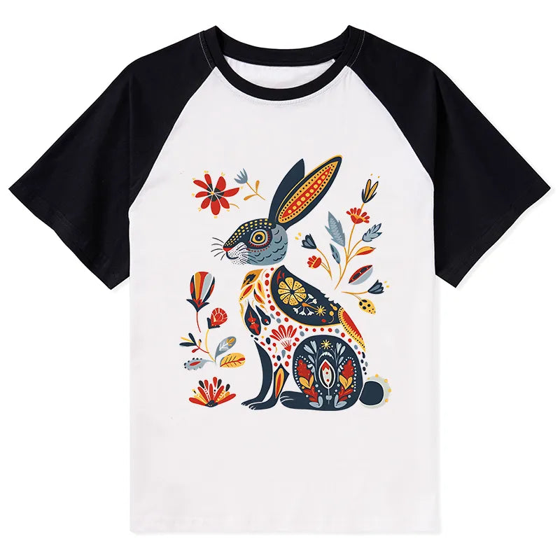 Kyoto-Lion Folk Hare Bloom Raglan T-shirt