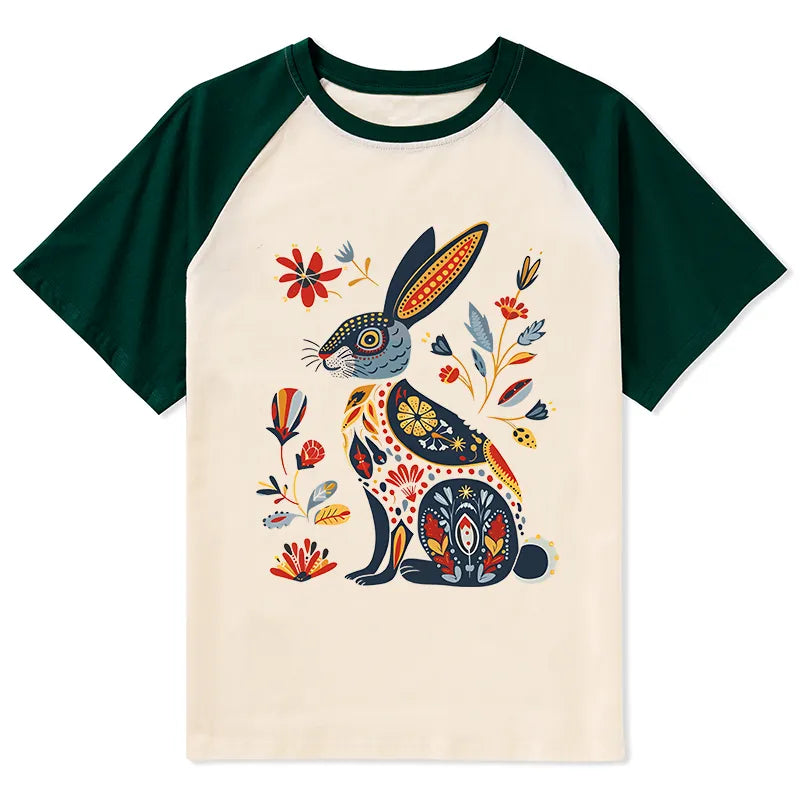 Kyoto-Lion Folk Hare Bloom Raglan T-shirt