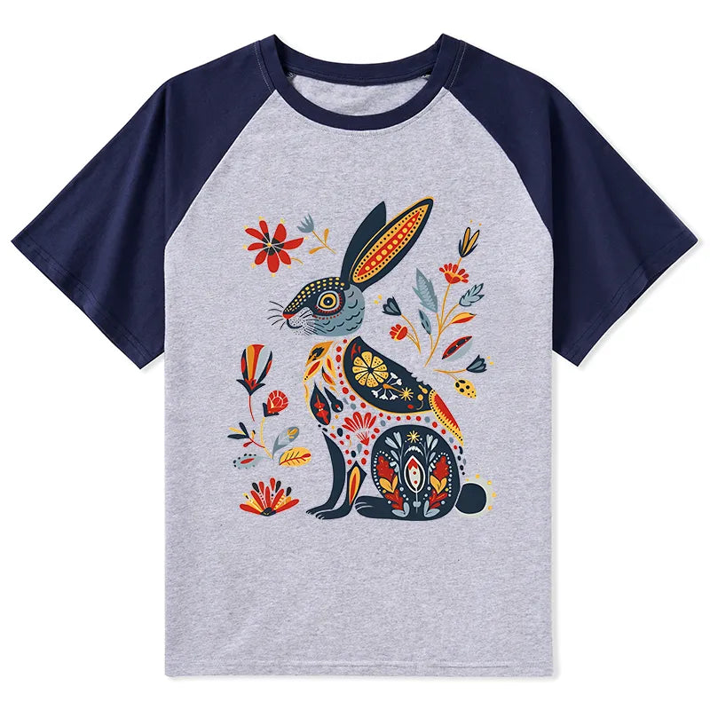 Kyoto-Lion Folk Hare Bloom Raglan T-shirt