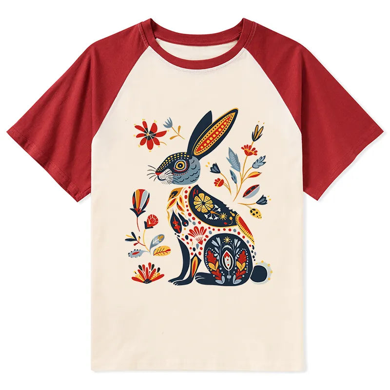 Kyoto-Lion Folk Hare Bloom Raglan T-shirt