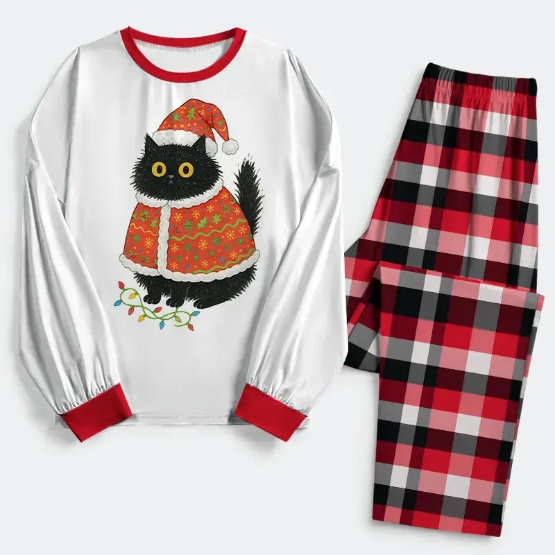 Japanese Cat Santa Hat Family Pajamas