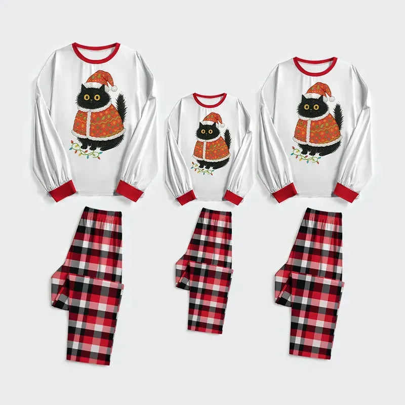Kyoto-Lion Cat Wearing Santa Hat Family Pajama Sets