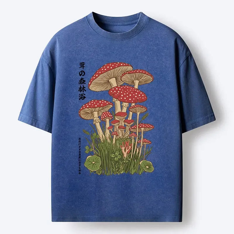 Kyoto-Lion Vintage Ukiyo E Fly Agaric Forest Washed T-Shirt