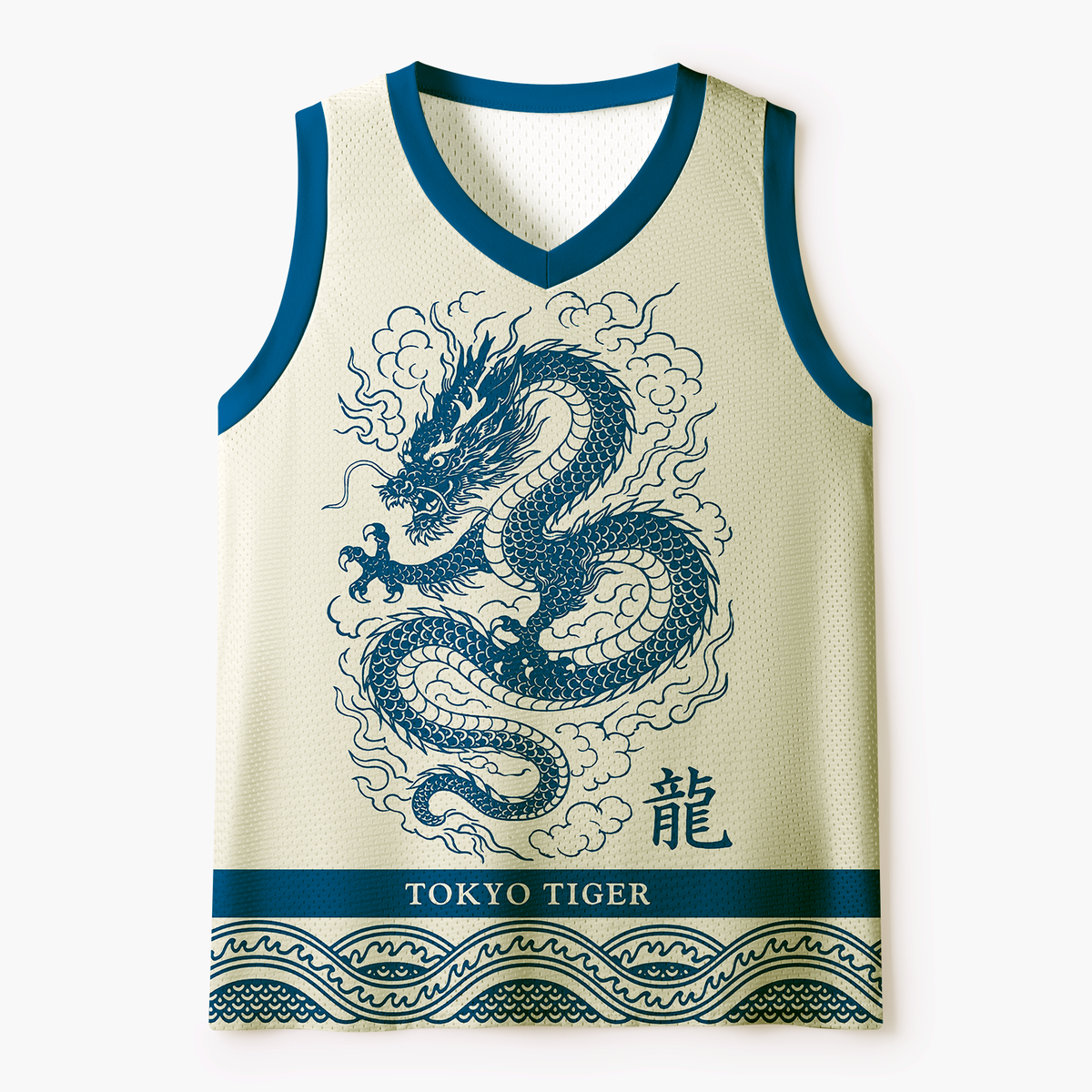 Japanese Azure Dragon Mesh Tank Top for Summer