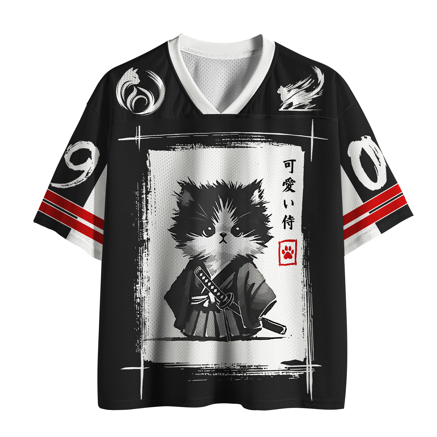 Kyoto-Lion 'Kawaii Samurai' Fluffy Cat Mesh Jersey