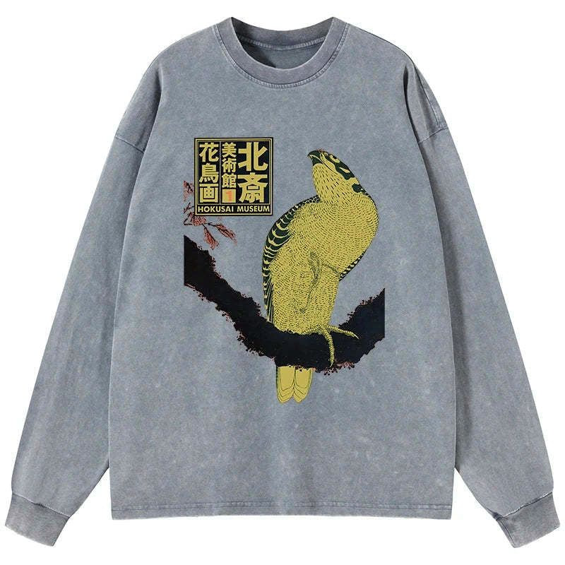 Hokusai flower and bird long sleeve t-shirt