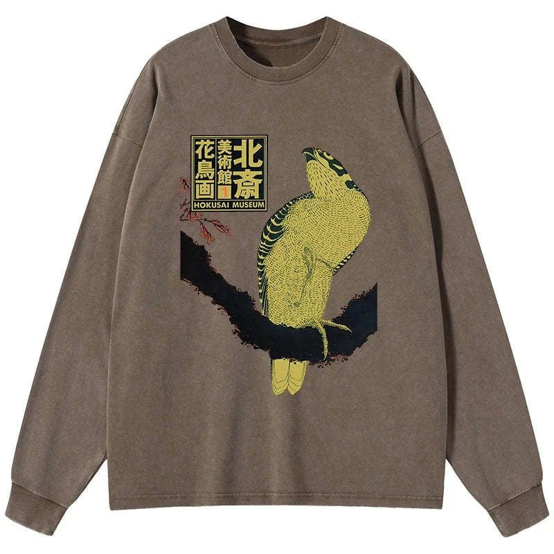 Hokusai flower and bird long sleeve t-shirt