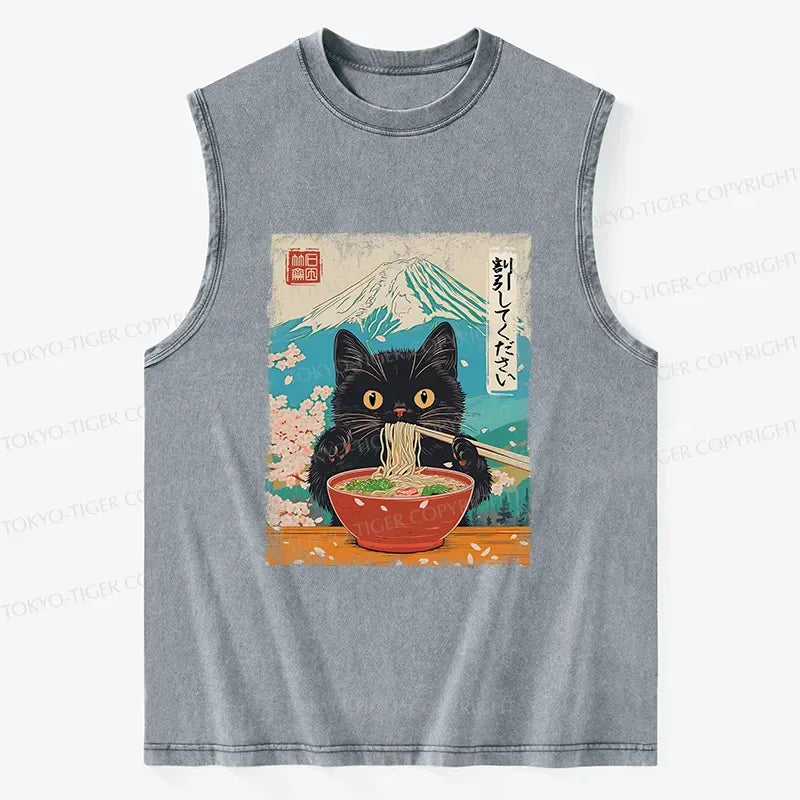 Japanese Washed Cat Tank Top for Daily Wear