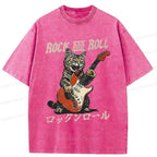 Japanese washed cat t-shirt for daily wear