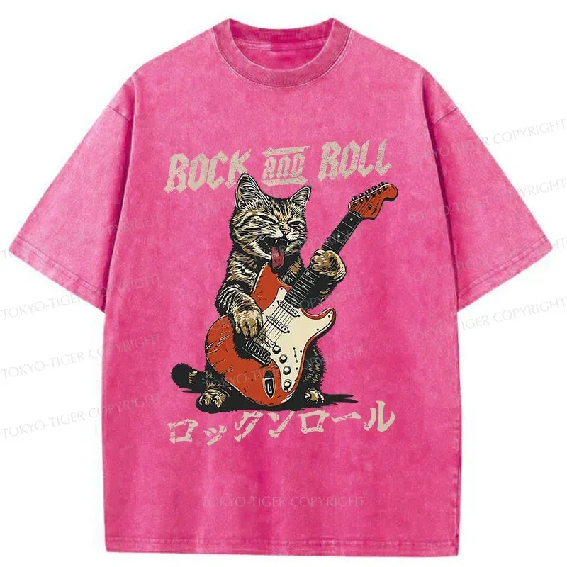 Japanese washed cat t-shirt for daily wear