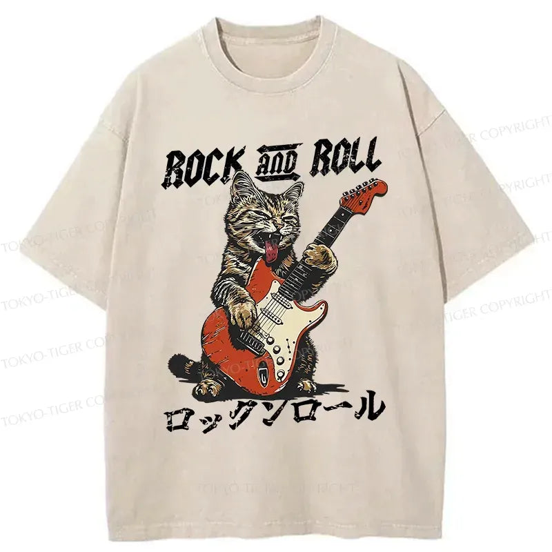 Japanese washed cat t-shirt for daily wear
