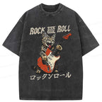 Japanese washed cat t-shirt for daily wear