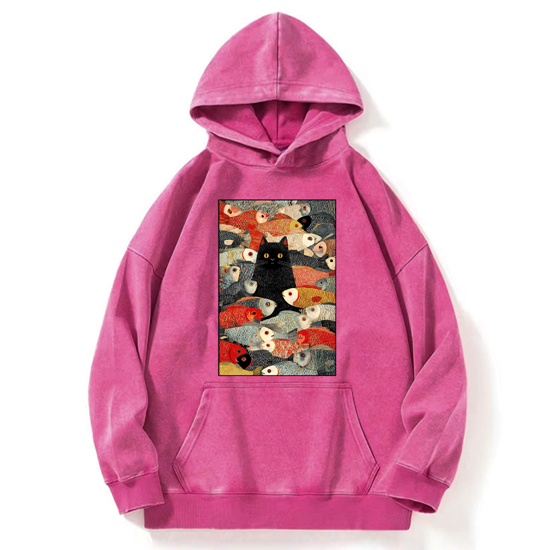 Kyoto-Lion Cats And Fish Washed Hoodie