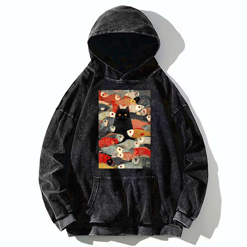 Kyoto-Lion Cats And Fish Washed Hoodie