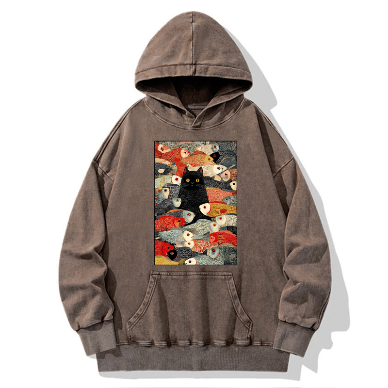 Kyoto-Lion Cats And Fish Washed Hoodie