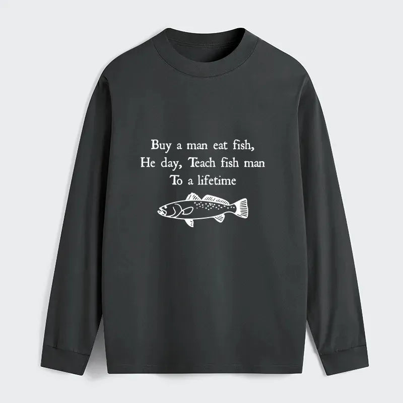 Kyoto-Lion Man Eat Fish Meme Classic Long Sleeve T-Shirt