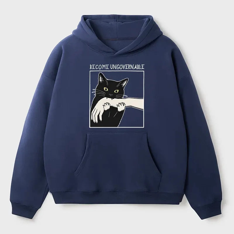 Unisex Black Cat Fleece Hoodie for Vacation
